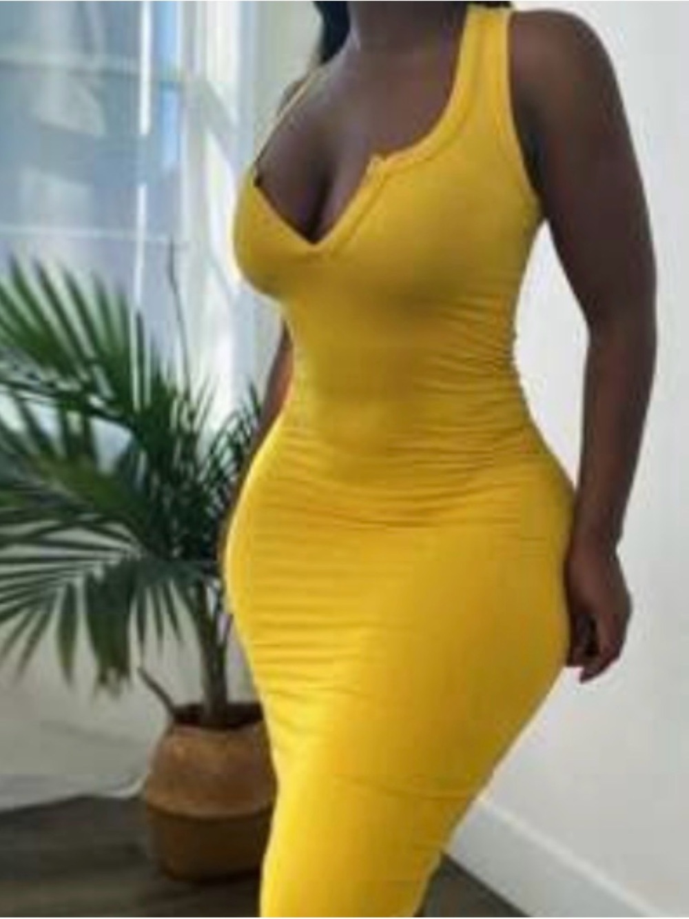 Women’s Yellow Bodycon Tank Midi Dress